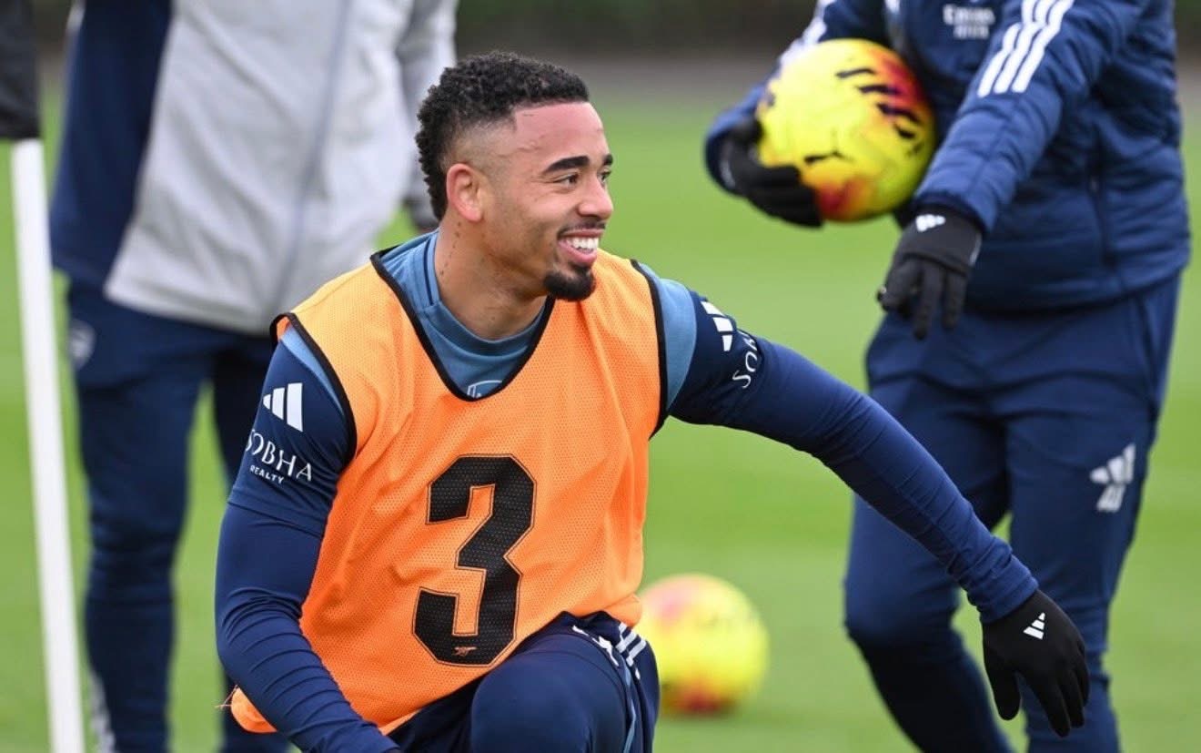 Gabriel Jesus training with Arsenal in 2025